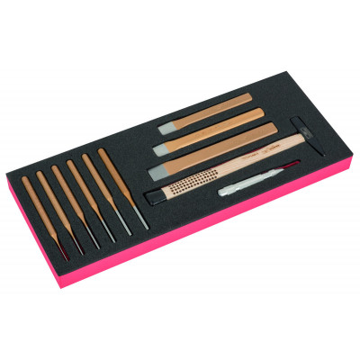 Jeu de marteau/burins plat/chasse-goupilles, module mousse 1/3 Fit&Go - 11 pcs - Bahco | FF1E5002