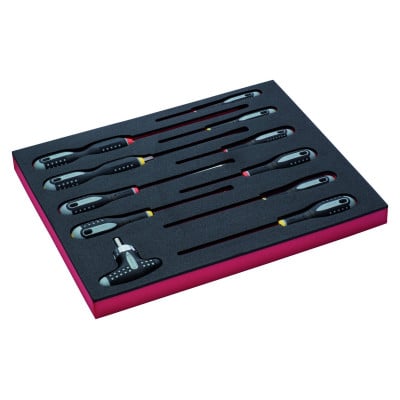 Jeu de tournevis pour vis à fente/Phillips, module mousse 2/3 Fit&Go - 11 pcs - Bahco | FF1F1003