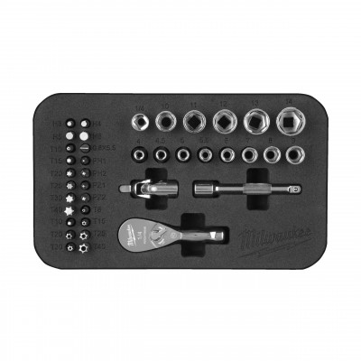 COFFRET CLIQUET ET DOUILLES COMPACT 1/4 - Carton - Milwaukee | 4932492672