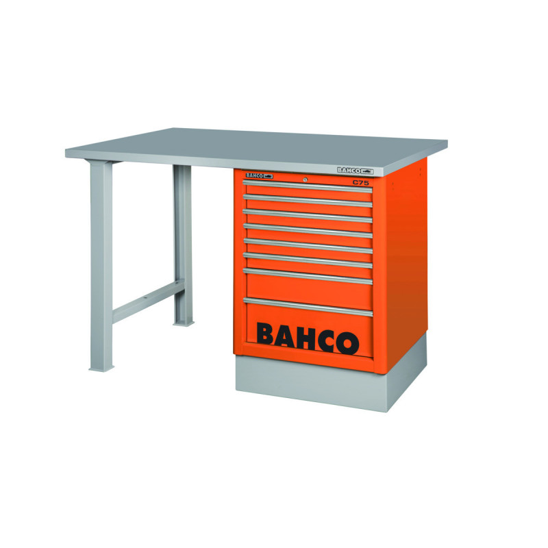 Établi avec plan de travail en acier inoxydable à usage intensif, tiroirs latéraux et 2 pieds  - Bahco | 1495K6CBKWB18TS