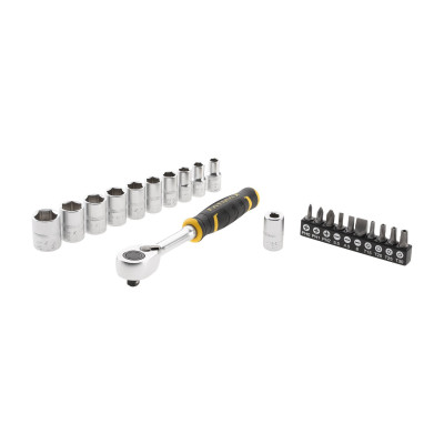 CLIQUET 120 DENTS ¼’’ FATMAX + 10 DOUILLES + 10 EMBOUTS + PORTE-EMBOUT – 22 PCS - STANLEY | FMMT82679-0
