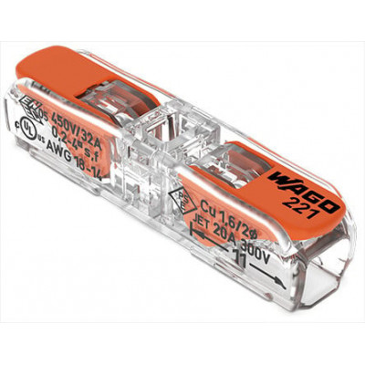 Borne WAGO 221 Inline 2x4mm² à leviers souple & rigide - Wago | 221-2411
