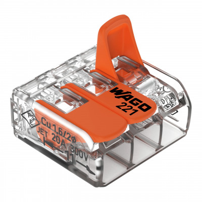 Borne WAGO 221 Mini 3x4mm² à leviers souple & rigide - Wago | 221-413