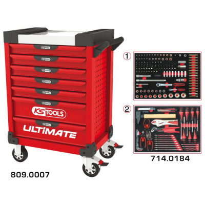 Servante ULTIMATE rouge 7 tiroirs équipée de 184 outils - KSTools | 809.7184