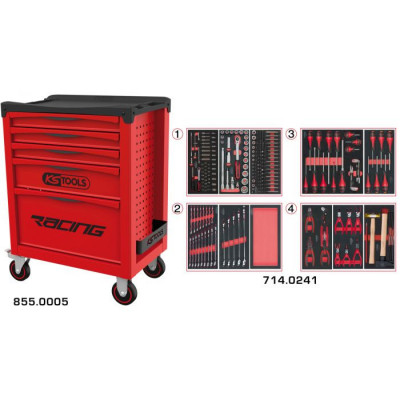 Servante RACING 5 tiroirs équipée de 241 outils - KSTools | 855.5241