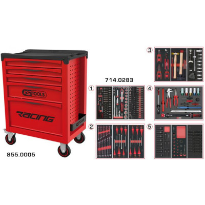 Servante RACING 5 tiroirs équipée de 283 outils - KSTools | 855.5283