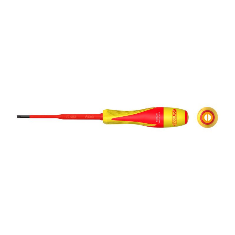 Tournevis fente bi-matière isolé 1000V - 3,5 x 100mm pour borniers électriques - KSTools | 922.6220
