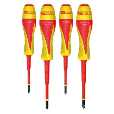 Jeu de 4 tournevis bi-matière isolés 1000V pour borniers électriques - KSTools | 922.6228