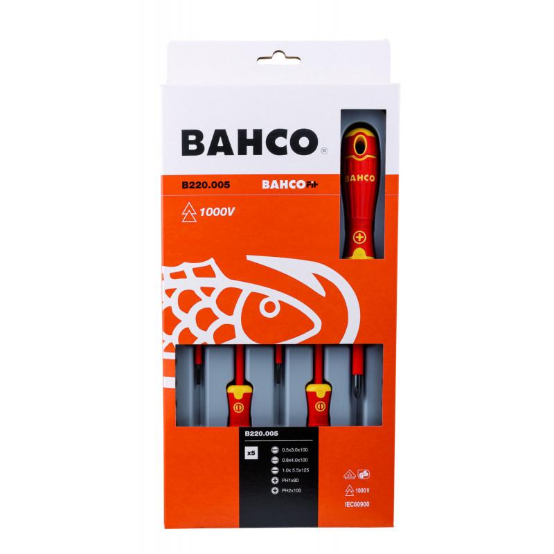Tournevis BahcoFIT isolé VDE pour vis à fente et Phillips avec manche multi-composants - 5 pcs Bahco | B220.005