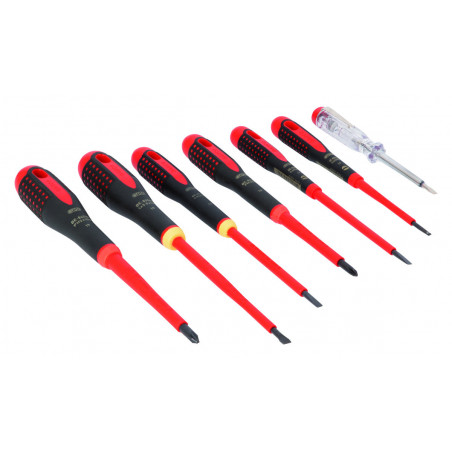 Jeu de tournevis ERGO™ isolés VDE pour vis à fente et Phillips avec manche trimatière - 7 pcs Bahco | BE-9887S