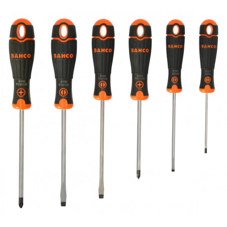 Jeu de tournevis à fente/Pozidriv BahcoFIT avec poignée en caoutchouc - 6 pcs Bahco | B219.016