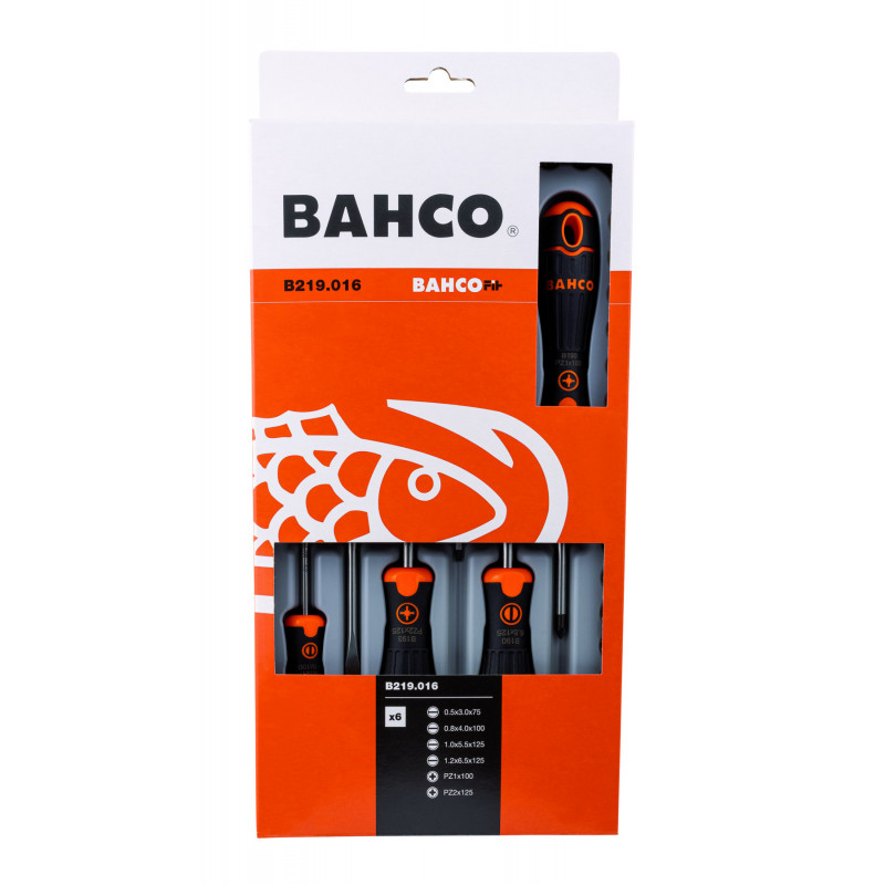 Jeu de tournevis à fente/Pozidriv BahcoFIT avec poignée en caoutchouc - 6 pcs Bahco | B219.016