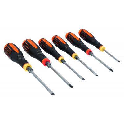Jeu de tournevis ERGO™ à lame traversante pour vis à fente/Phillips/6 pans - 6 pcs Bahco | BE-9881TB