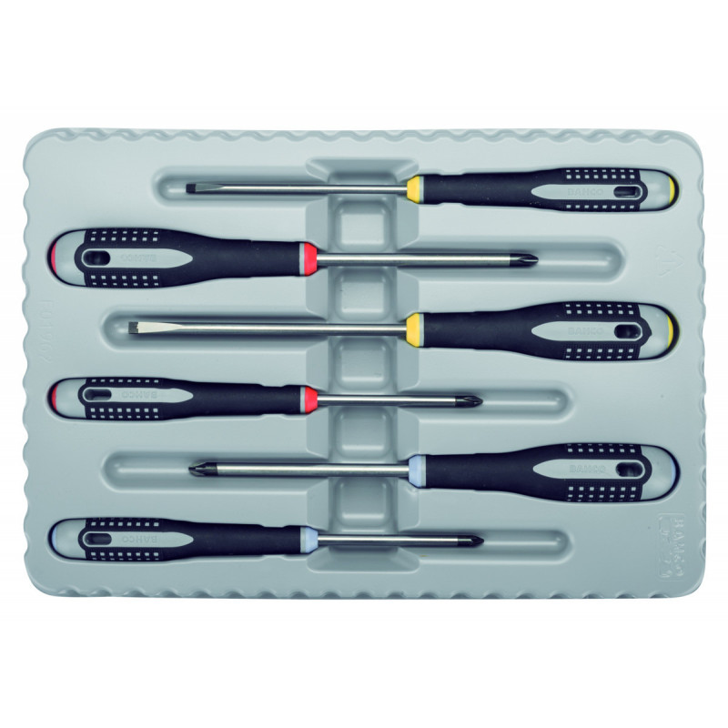 Jeu de tournevis vis à fente ERGO™/Phillips/Pozidriv avec poignée en caoutchouc - 6 pcs Bahco | BE-9884