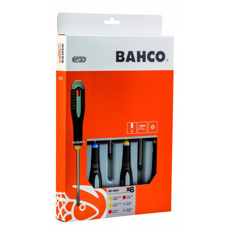 Jeu de tournevis vis à fente ERGO™/Phillips/Pozidriv avec poignée en caoutchouc - 6 pcs Bahco | BE-9884