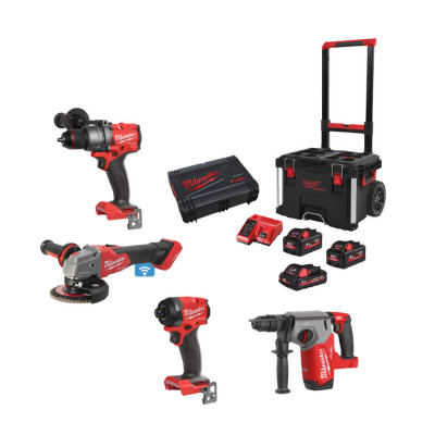 Powerpack 4 Outils Perceuse à percussion + Perfo-burineur + Meuleuse + Visseuse à chocs M18 FPP4AE-533P - Milwaukee | 4933493334