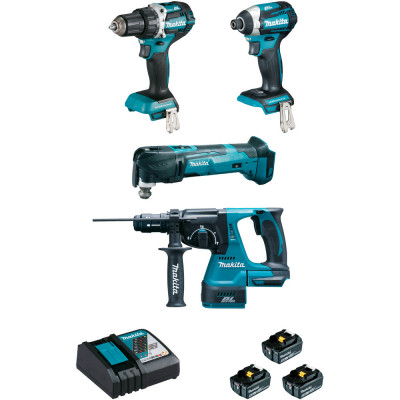 Ensemble de 4 machines 18V Li-Ion DDF484+DHR243+DTD154+DTM51+BL1850B x3 - Makita | DLX4109TJ