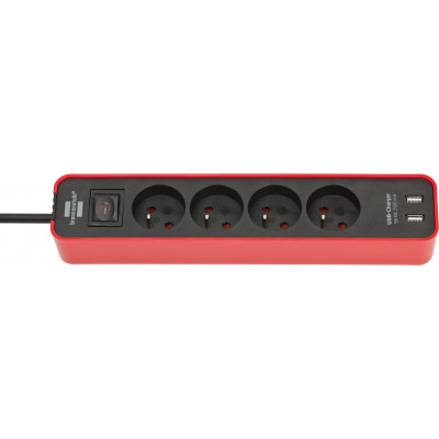 Multiprise Ecolor 4 prises avec interrupteur et 2 ports USB, rouge/noire, 1,5m H - Brennenstuhl | 1153241076