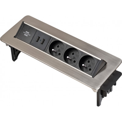 Multiprise Indesk Power en aluminium, 3 prises de courant et 2 ports USB, 2m H05 - Brennenstuhl | 1396201113