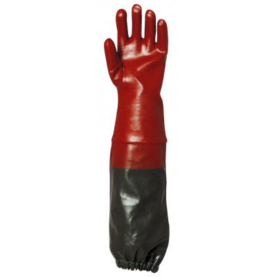 Gants EUROCHEM 3669, coton PVC rouge, manchette extra-longue PVC vert, élastique, Longueur 65cm - COVERGUARD | MO3669