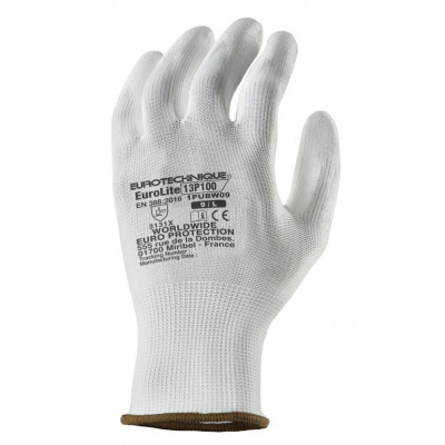 Gants EUROLITE 13P100 polyester blanc J13 paume enduite PU blanc - COVERGUARD | 1PUBW