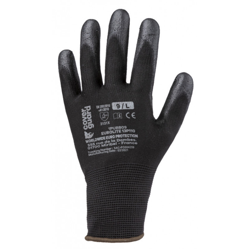 Lot 5 paires EUROLITE 13P110 polyester noir J13 paume enduite PU noir - COVERGUARD | 1PUBB5P