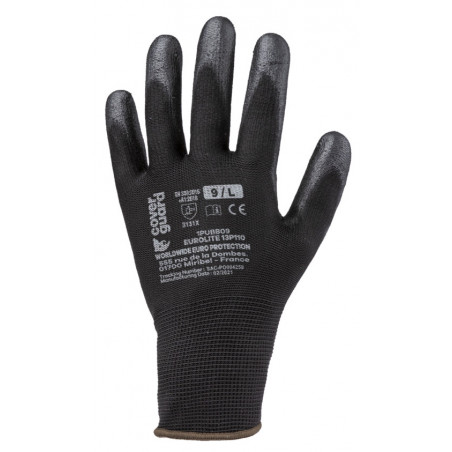 Gants EUROLITE 13P110 polyester noir J13 paume enduite PU noir - COVERGUARD | 1PUBB