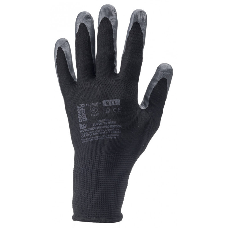 Gants EUROLITE 1NIBB, polyester noir, J13, paume enduite nitrile noir - COVERGUARD | 1NIBB