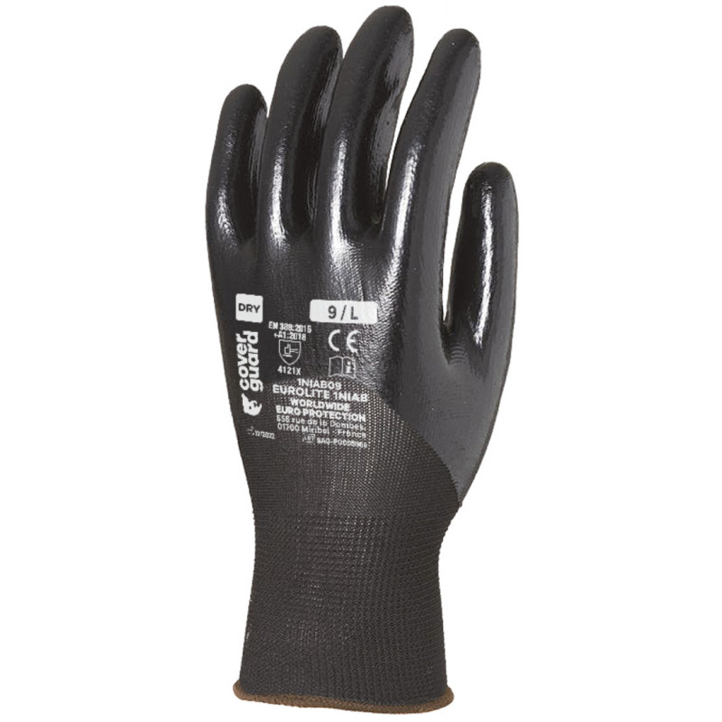 Gants EUROLITE 1NIAB, polyester noir, J15, Enduction 3/4 nitrile noir - COVERGUARD | 1NIAB