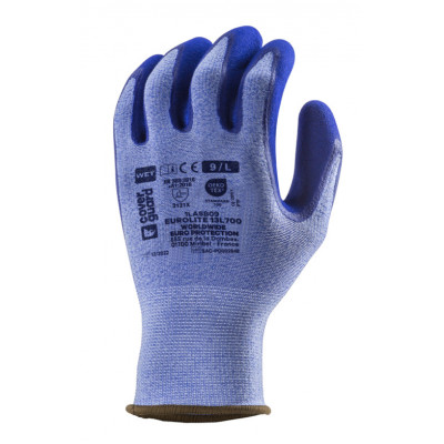 Gants EUROLITE 13L700 polyester bleu, j13, double enduction latex bleu - COVERGUARD | 1LASB