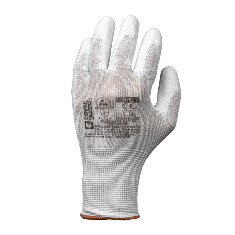 Gants EUROLITE EST90 J13 polyester / carbon - paume enduite PU - COVERGUARD | 1EST900
