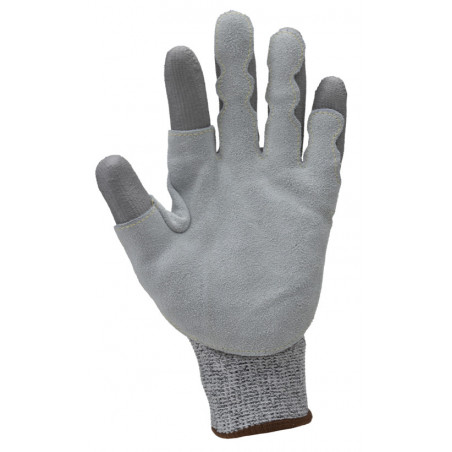 Gants EUROCUT STRONG P110 CUT D. CHALEUR 2. J13 enduit PU gris, patch cuir paume - COVERGUARD | 1CHSP00