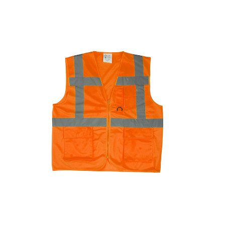 Gilet de sécurité - YARD - 100% PES + zippé multipoches + 4 bandes (sous cavalier) - Orange HV - COVERGUARD | 7YGMO