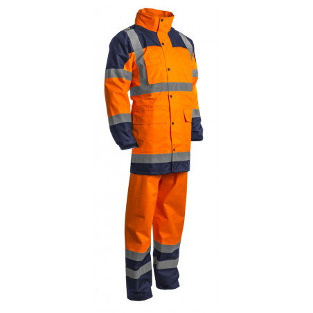 Ensemble de pluie - HYDRA - Parka: 300D Oxford + Pantalon: 300D Oxford - Orange HV/Marine - COVERGUARD | 7HYDO