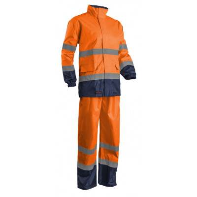 Ensemble de pluie - HI-WAY - 150D Oxford 100% PES enduit PU - Orange HV/Marine - COVERGUARD | 7HWRO