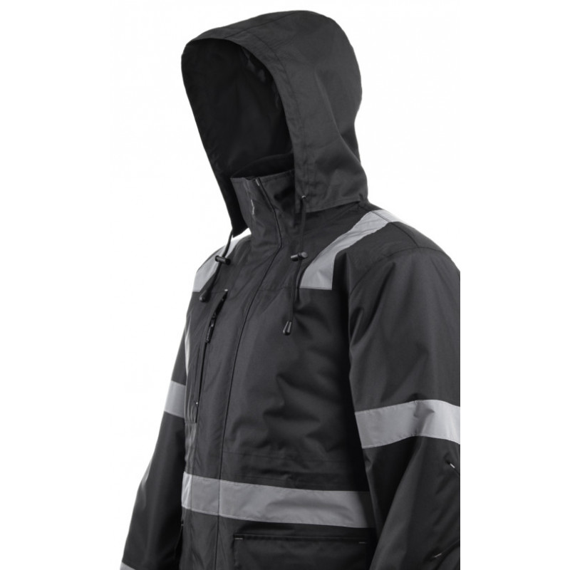 Parka - SECURITE - 300D Oxford enduit PU 100% PES + Matelassage 160g/m2 + Bandes réflectives - Noir - COVERGUARD | 5SEC010