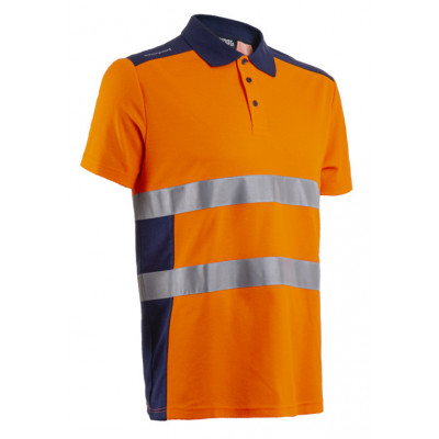 Polo manches courtes - OKI - 55% CO/45% PES UPF 35+ 150g/m2 - Orange HV/Marine - COVERGUARD | 5OKI170