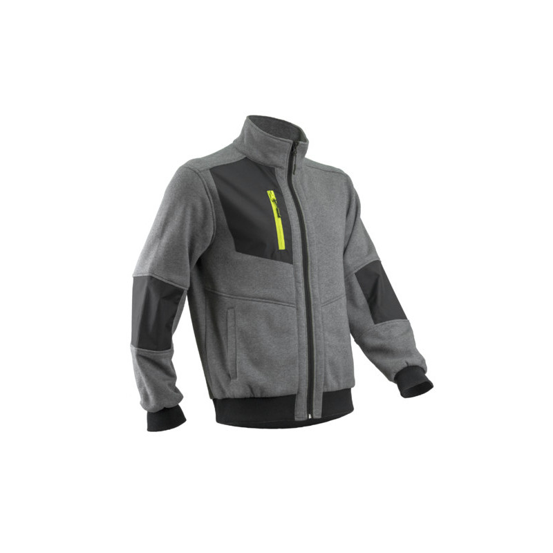 Veste thermique - MIKAN - Molleton 70% CO/30% PES 300g/m2 + Empiècements Ripstop - Gris chiné/Lime - COVERGUARD | 5MIK350