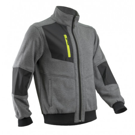Veste thermique - MIKAN - Molleton 70% CO/30% PES 300g/m2 + Empiècements Ripstop - Gris chiné/Lime - COVERGUARD | 5MIK350