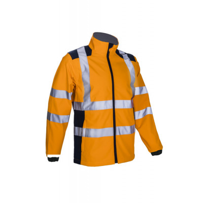 Veste softshell - KANPA - 100% PES stretch mécanique + TPU membrane + Polaire 295g/m2 - Orange HV/Marine - COVERGUARD | 5KPA17
