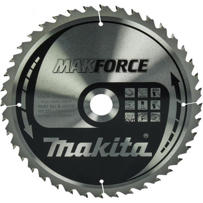 Lames carbures MakForce, pour bois, pour scies circulaires Ø 270mm, Alésage 30mm , dents 40, Ang. croch. 20 ° Makita | B-32378