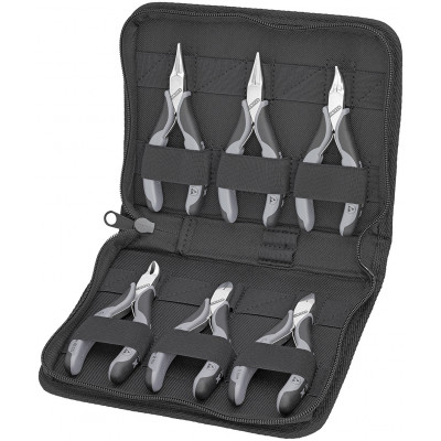 Trousse composée d'un jeu de 6 pinces pour l'électronique - Bi-matière - ESD - KNIPEX | 002017