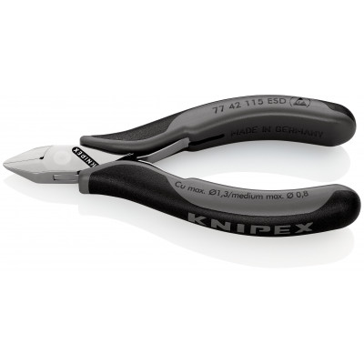 Pince coupante de précision tête pointue coupe à ras 115mm Ressort - Bi-mat. ESD - KNIPEX | 7742115ESD