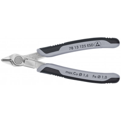 Pince coupante Super Knips® 125mm Ressort - Bi-matière - ESD - Serre-Fils - Inox - KNIPEX | 7813125ESD