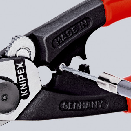 Coupe-câbles acier 190mm - Ø2,5-4-5-7mm - Gainage bi-matière - illet antichute - KNIPEX | 9562190TBK