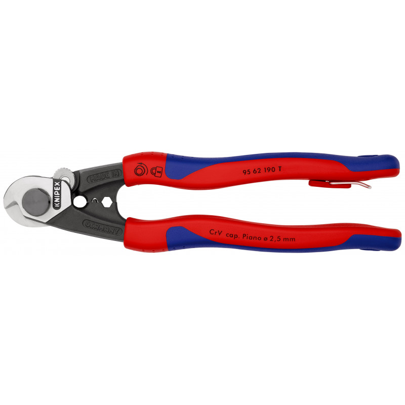 Coupe-câbles acier 190mm - Ø2,5-4-5-7mm - Gainage bi-matière - illet antichute - KNIPEX | 9562190T