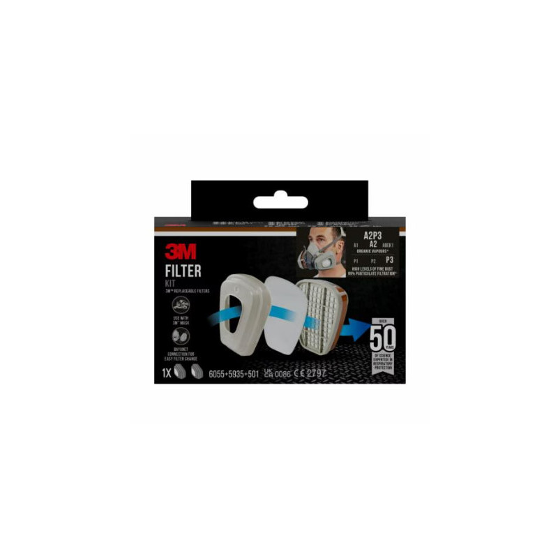 Kit de filtres 3M™ 6003-1, A2P3, vapeurs organiques (2x6055, 2x5935, 2x501) 3M France | 7100330419