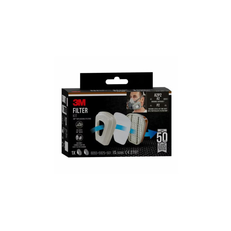 Kit de filtres 3M™ 6002-1, A2P2, vapeurs organiques (2x6055, 2x5925, 2x501) 3M FRANCE | 7100330417