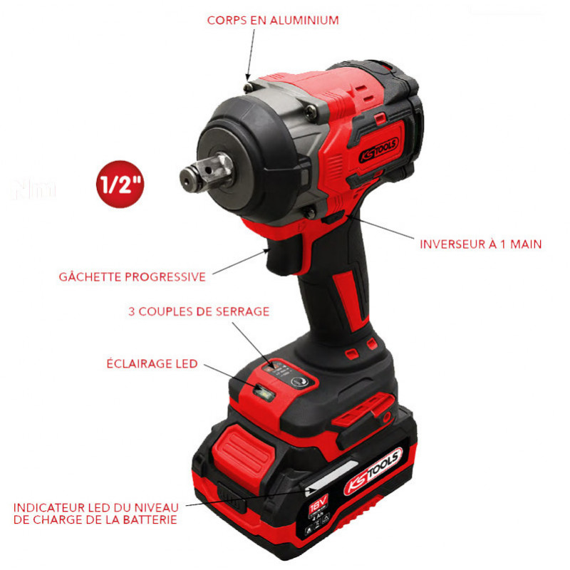 Boulonneuse 1/2'' 850 Nm 18V 4Ah - Ks Tools | 515.4710F