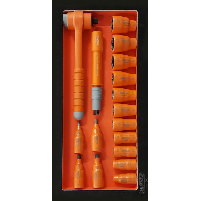 Module de douilles 6 pans et cliquet 3/8" isolés 1000 V 17 pièces - KSTools | 713.1121